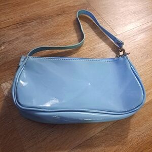 Elegant Blue Patent Women's Hand Shoulder Bag Small with Zipper